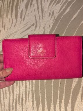 Vintage Fossil Hot Pink Leather Snap Wallet